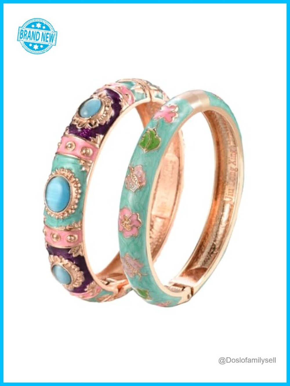 UJOY Vintage Cloisonne Enameled Butterfly Flower Rhinestone Hinged Cuff